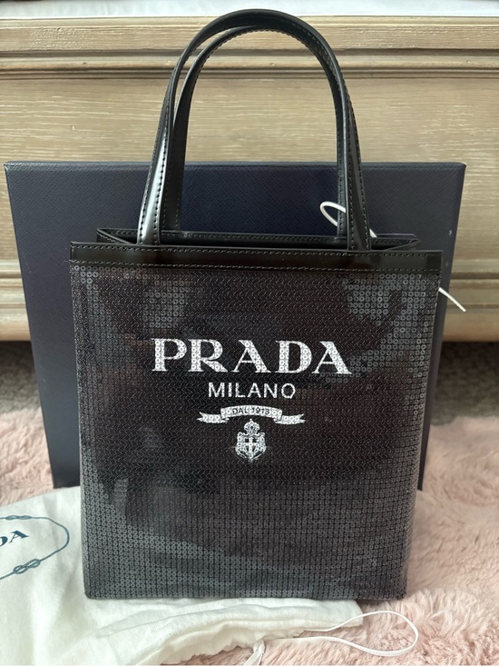 Prada Handbags - Prada Sequin Rete Paillettes Small Tote Bag Black